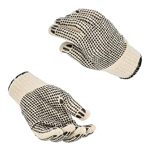 PackagingSuppliesByMail PSBM Cotton Work Gloves with Dotted Grip, 12-Pair, Mens, Size - Large Double Sided PVC Dots Provide Maximum Grip, Breathable and Lightweight