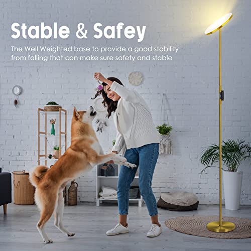 Image of JOOFO Floor Lamp,30W /2400LM Sky LED Modern Torchiere 3 Color Temperatures Super Bright Floor Lamps-Tall Standing Pole Light with Remote & Touch Control for Living Room,Bed Room,Office (Brushed Gold)