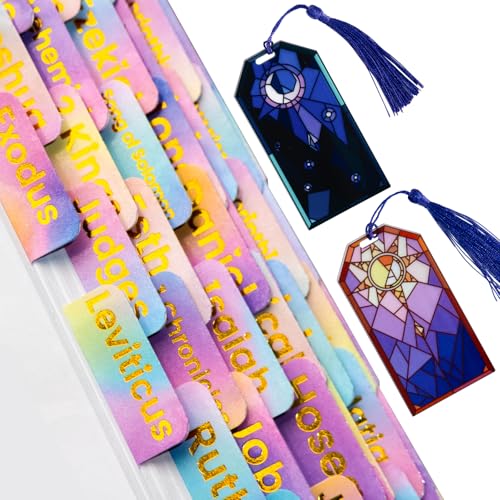 Image of Bible Tabs with Acrylic Bookmark, Laminated Bible Tabs for Women Men, Christian Gifts, Large Print Bible Tabs for Easy Navigation, Bible Book Index Tabs Labels, Bible Study Supplies, RB3-99