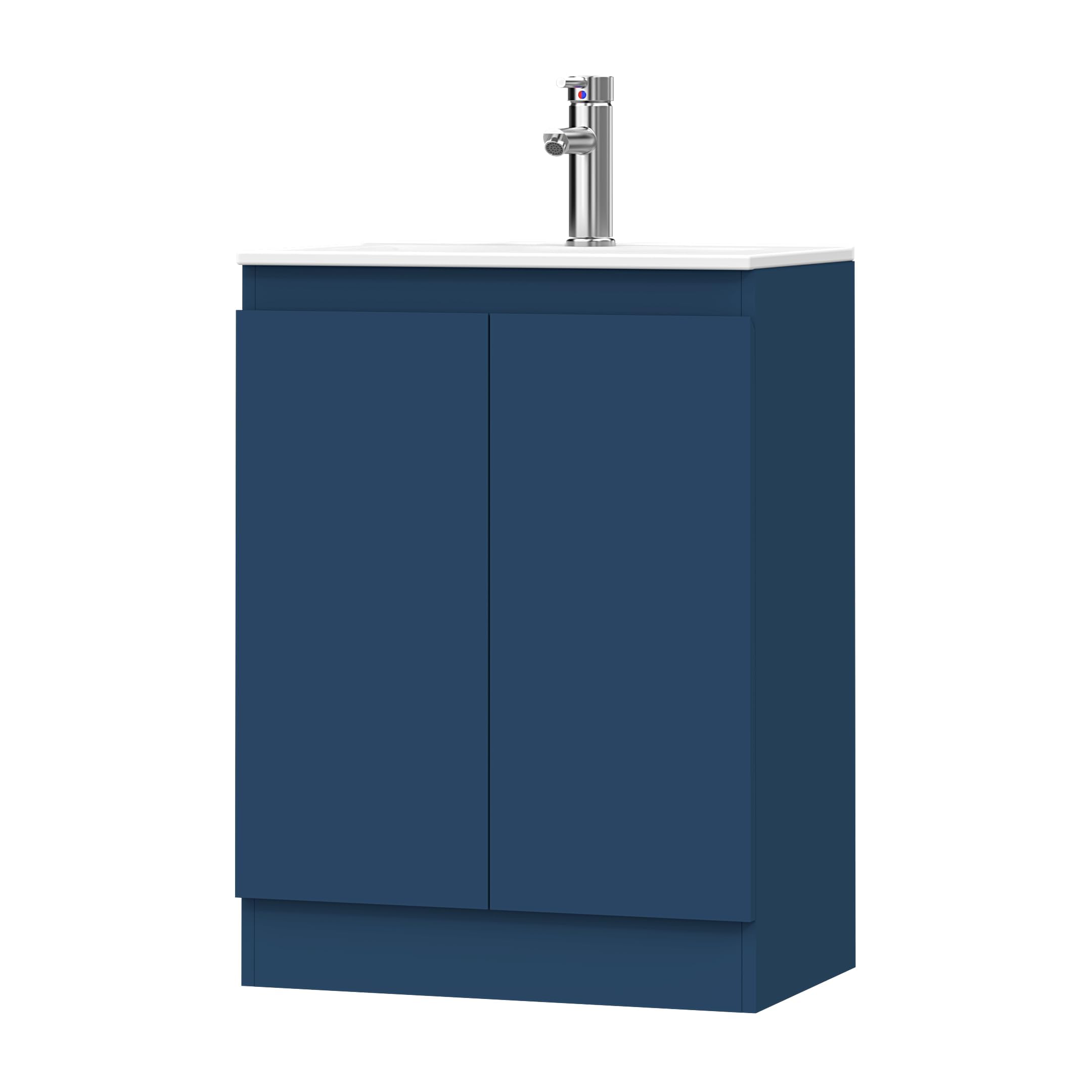 BELOFAY Vanity Unit With Basin | 600mm Floor Standing Bathroom Vanity Units With Basin | 1 Tap Hole Ceramic Bathroom Sink | Lacquered Finish | Waste Included (Denvor Blue)