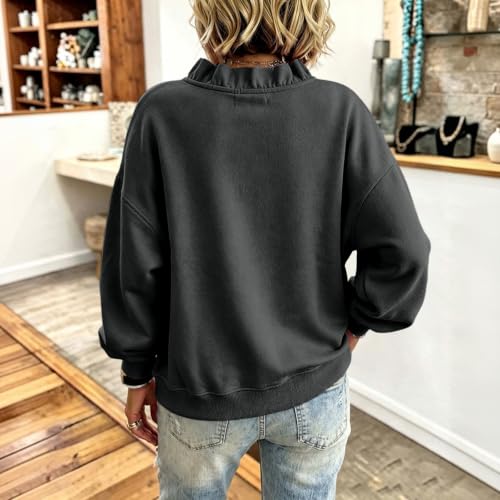 Elneeya V Neck Sweatshirt Women Oversized Ruffle Vintage Fall Sweatshirts - image 4