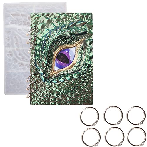 DIYBravo Resin Mould Notebook Cover Dragon Eye with 6 Book Rings for A5, Withcy Devil Book Cover UV Epoxy Resin Casting Silicone Moulds