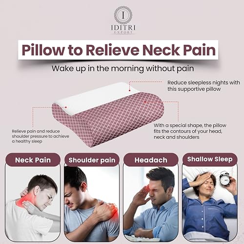 Image of Neck Support Pillow, Memory Foam Contour Design for Sleeping, Orthopedic Cervical Support for Side and Back Sleepers, Slow Rebound, Washable Cover, Mroon, 48 x 30 cm, Daily