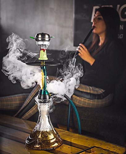 X-xyA Shisha Set Luxuxlegierung Glas Huka mit dem Silikon-Schlauch, Red Clay Bowl und Kohle Clip,Schwarz – Bild 8