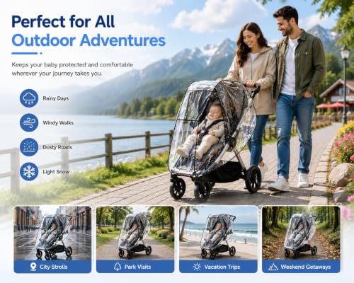Image of Safe-O-Kid Universal Baby Stroller Rain Cover | Waterproof EVA Stroller Cover | Windproof, Dustproof & Snowproof Weather Shield | Full-Cover Protection for Baby Pram & Stroller | Easy Fit, Travel Friendly - Transparent
