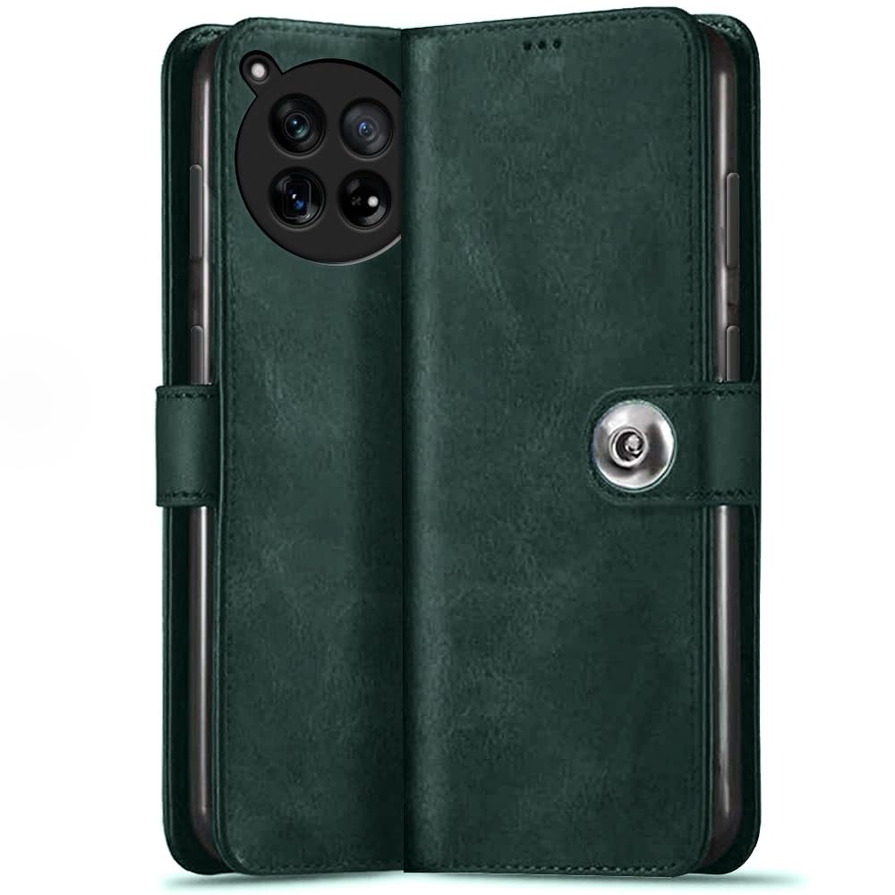 TheGiftKart Genuine Leather Finish Flip Back Cover | Inbuilt Pockets & Stand | Wallet Style | Designer Button Magnet Flip Cover Back Case for OnePlus 12 (Faux Leather, Green) (B0D4J63F7P) Amazon Price History, Amazon Price Tracker