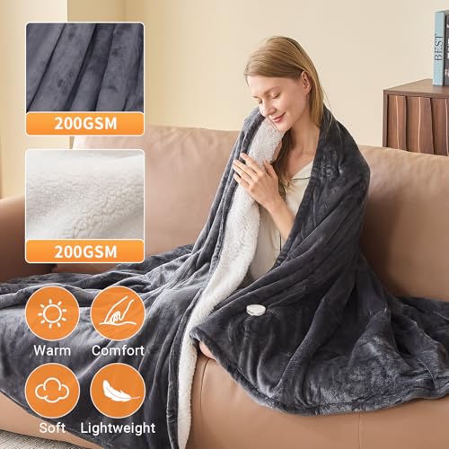 Electric Heated Blanket Queen Size 84''x90'' Soft Flannel & Sherpa Electric Blanket with 10 Heating Levels, Automatically Shut Down After 8h with Overheat Protection Machine Washable - Image 3
