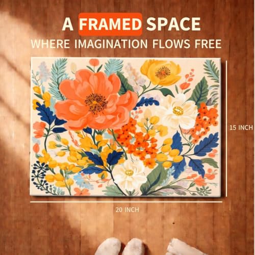 Image of Art Therapy Pcn23 Linen Canvas DIY Paint by Numbers Kit 15 x 20 Inch for Adults and Kids with 2 Set of Acrylic Oil Painting Colors with Brushes for Stress Relief & Home Decoration (Soft Morning Florals)