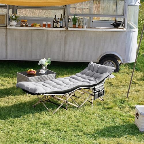 Yaheetech Feldbett mit Matratze Campingbett klappbar Gästebett mit Tragetasche & Seitentasche 191 x 67 cm Gartenliege bis 150 kg Belastbar, Grau Matratze+Schwarz Bett 3