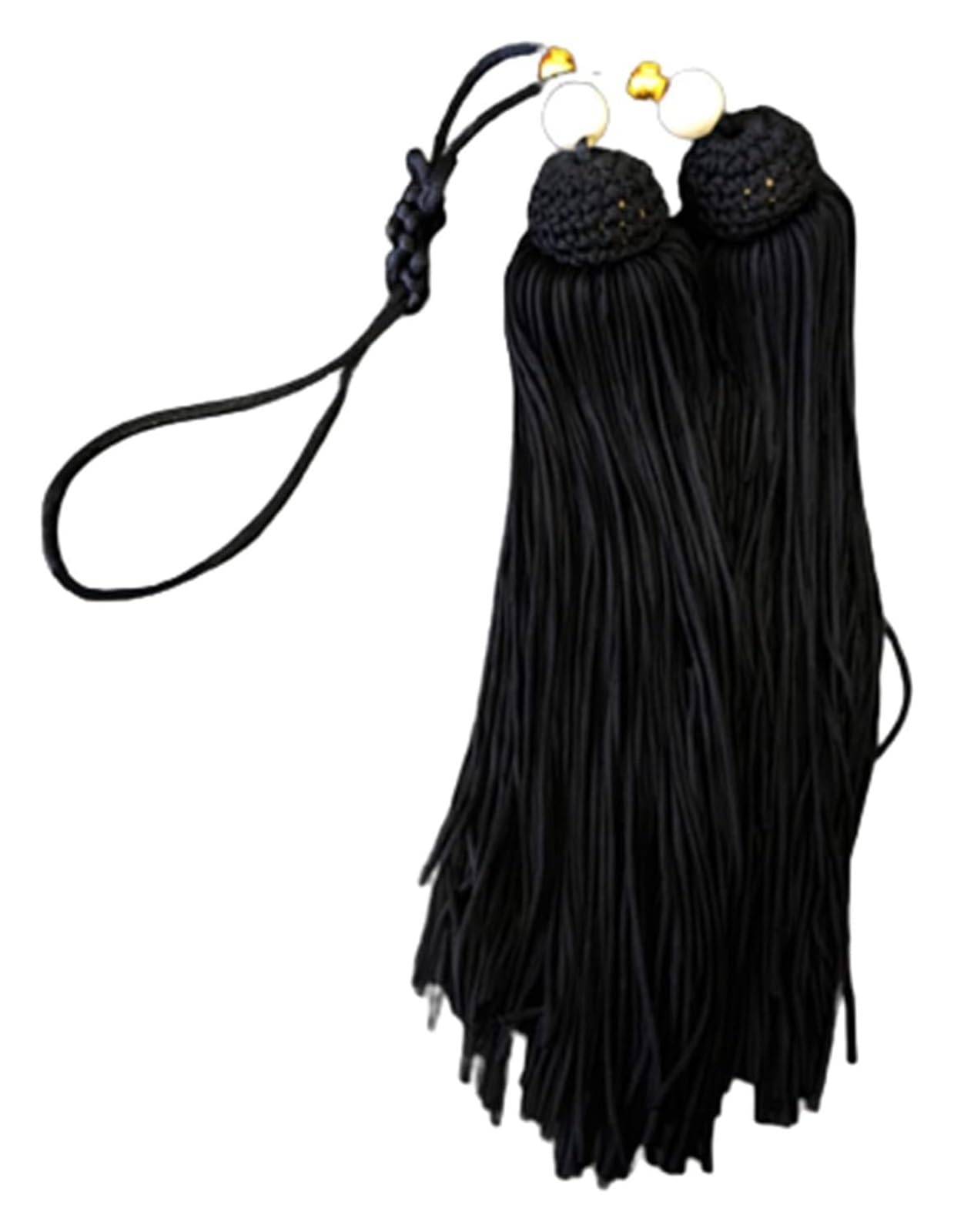 tassels, With Thin Strands and White or Transparent Beads Tai Chi Martial Arts Sword Spike Fringe Chinese Tassel(Black)