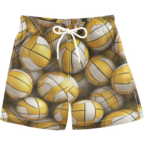 visesunny Summer Boy's Beach Shorts 3D Yellow White Volleyball Quick Dry Swim Trunks Baby Boy Bathing Suit