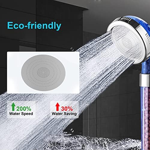 Amazon Brand - Umi Shower Head, Universal Filter Pressure Boosting Shower Head with 3 Modes, High-Pressure, Water-Saving, Suitable for Use with Hard Water with Replaceable Mineral Stones