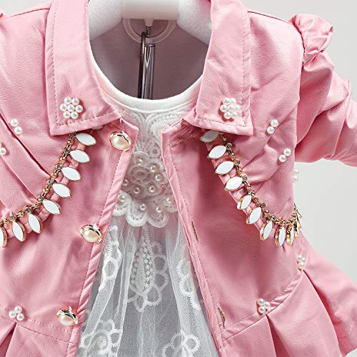 Peacolate 6M-4Y Baby Little Girls 3pcs Outfits Leather Hoodie Jacket Lace T-Shirt Denim Jeans3