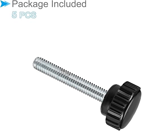 Miniatura 5 de Perillas de sujeción moleteadas, rosca macho M6 x 1.575 in, cabeza de 0.827 in, pomos de plástico termoestable para tornillo de pulgar negro