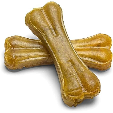 Bulk Multipack - 12 Natural Rawhide Pressed Bones for Dogs Munch & Crunch - Long Lasting Hide Dog Chews Snacks Treats - With a Guide to Happy & Healthy Dogs Booklet - 5 Item Bundle Cover
