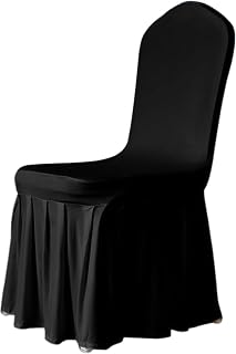 Trimming Shop Funda para silla estilo falda negra de poliéster de elastano, fundas elásticas y extraíbles con bolsillos elásticos para los pies para bodas, banquetes, eventos y cenas, paquete de 1