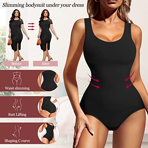 Reyeogo Women Seamless Shapewear Bodysuit Tummy Control Full Body Shaper Waist Trainer Slimming Leotard Jumpsuits Tank Top (X-Large-Xx-Large, Black) #TOP2