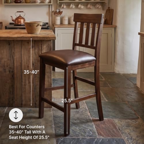 Image of Signature Design by Ashley Haddigan Upholstered Barstool, 2 Count, Slat Back Design, Cushioned Seat, Wood, 25.5 inch H, Dark Brown