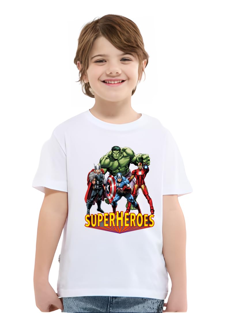 GenericORATEES kids tshirt for boy regular fit super heros design printed tshirts for kids, Round neck White