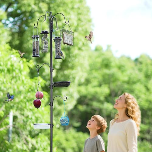 Bird Feeder Station with Suet Cage & Water Bowl Fruit Hook- Adjustable Pole, 6 Hanging Hooks for Wild Birds, Outdoor Garden Bird Feeding Kit - Image 2