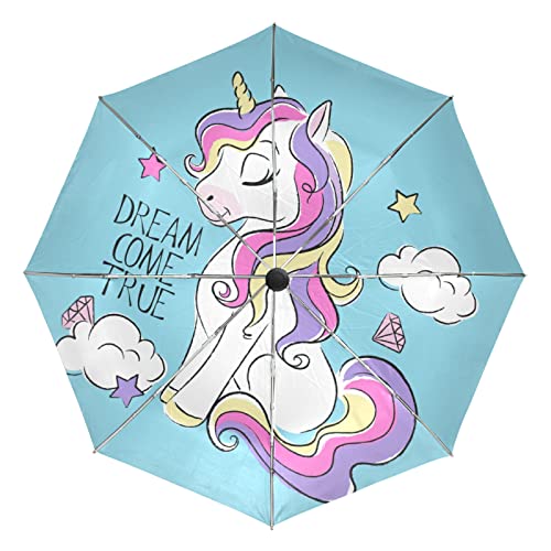 Parapluie voyage automatique licorne mignon et ultra-léger pour les jours de pluie