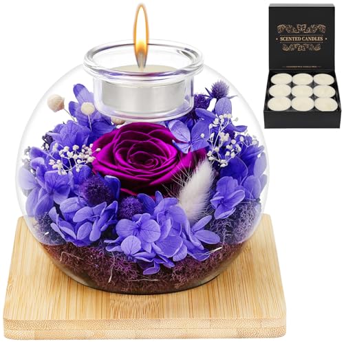 MestectPET Rose Éternelle en Verre, Coffret Cadeau de Rose Préservée et Bougies Parfumées, Cadeau d'anniversaire Fête des Mères Saint-Valentin Noël pour...