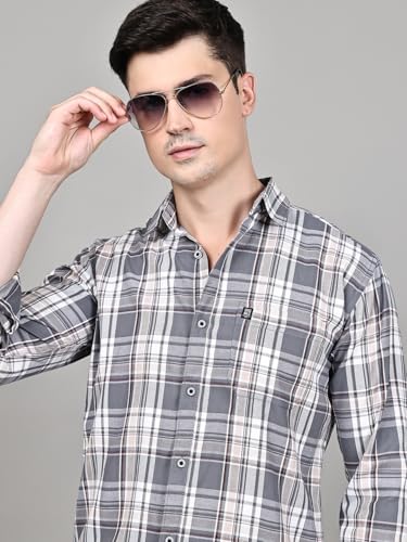 Image of Majestic Man Stylish Slim Fit Cotton Spread Collar Checked Casual Shirt for Men