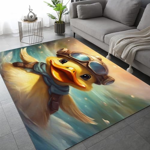 LEINEN Ente Teppich Kinderteppich Modern 3D Kawaii Tiere Teppich Kinderzimmer Kurzflor Teppiche...