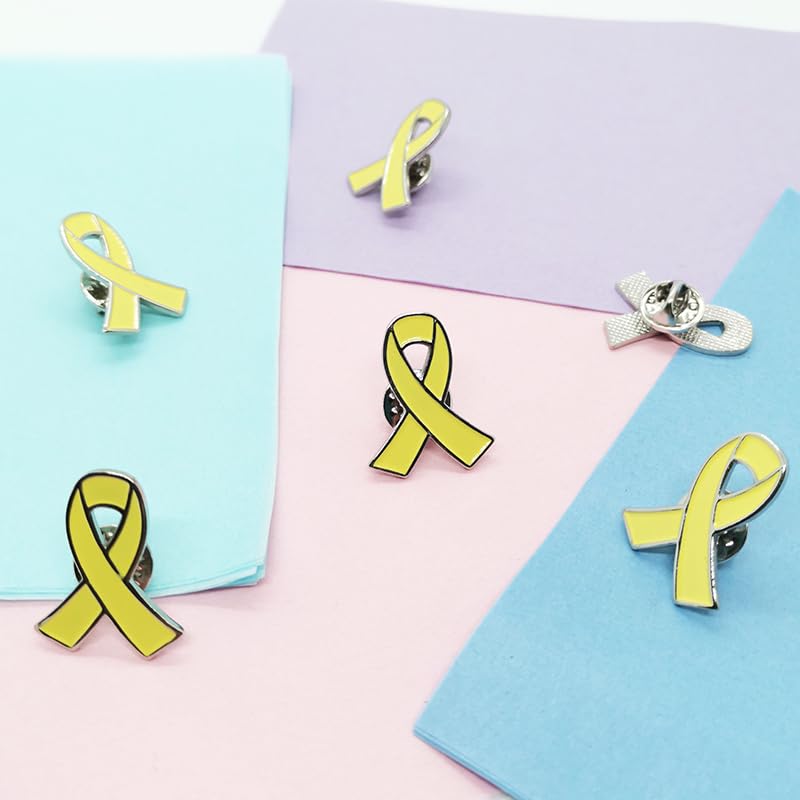 Image of 20 /50 /100pcs Yellow Ribbon Pins Bone Cancer Childhood Cancer Awareness Enamel Lapel Brooch Support Campaign Charity Donation Event Gifts