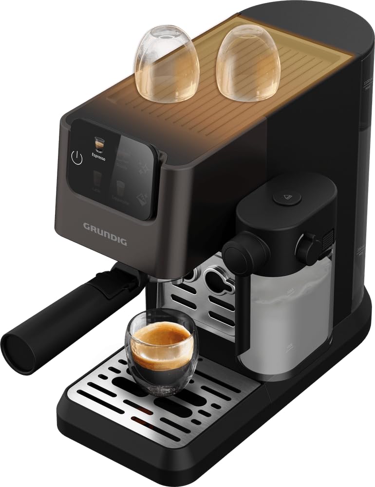 GRUNDIG KSM 5330 Cafetera con depósito de leche integrado, potencia 1628 W, presión de bomba 15 bar, doble boquilla, pantalla táctil colorida, BrewSense, CreamyPro, Dark Inox/Negro