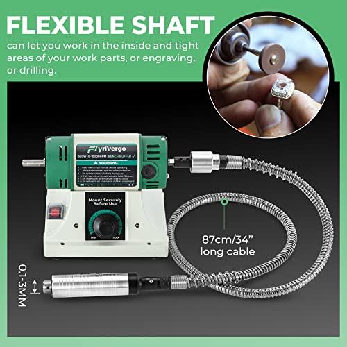 Flyrivergo Bench Buffer Polisher with Accessories Adjustable Variable Speed Multi-Function Bench Lathe Grinder Polishing Machine Tool Kit for Jewelry, Wood, Silver, Amber, Metal, Jade DIY by Flyrivergo - Used condition - Image 4