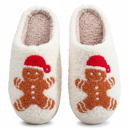 Image of Christmas Slippers Winter Warm Plush Pattern Slippers Soft Non-Slip Indoor House Shoes for Men Women
