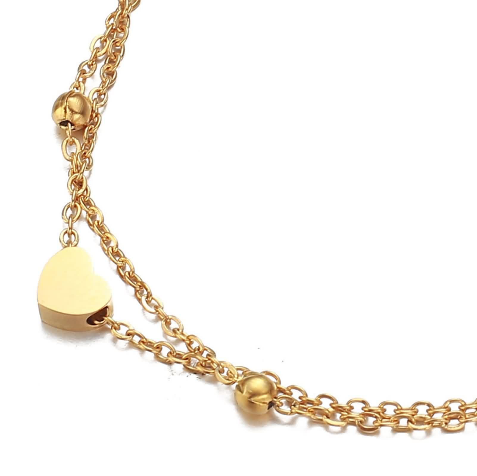 Tobillera para mujer, resistente al agua, oro blanco de 14 K, Au585, oro 585, cadena doble con corazón, tobilleras bohemias para mujer, verano, vacaciones, para mujeres, niñas, madre para mujer