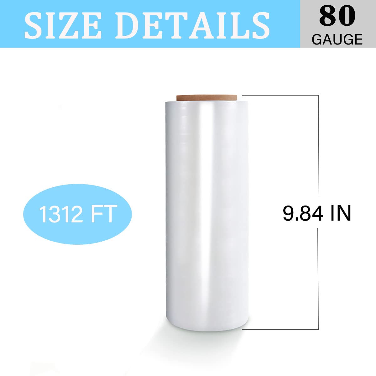 Stretchfolie Mit Griff – Industriestärke, 27,9 Cm X 300 M, 60 Gauge (15 Mikron), Transparent, Selbsthaftend Für Verpackung & Umzug
