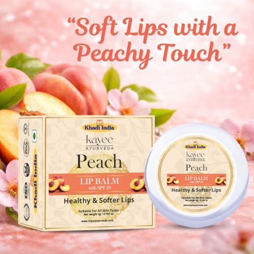 Image of Khadi Natural Lip Balm for Men and Women | Deep Conditioning Lip Treatment with Shea Butter & Almond Oil | Prevents Dryness and Keeps Lips Soft All Day (Peach)