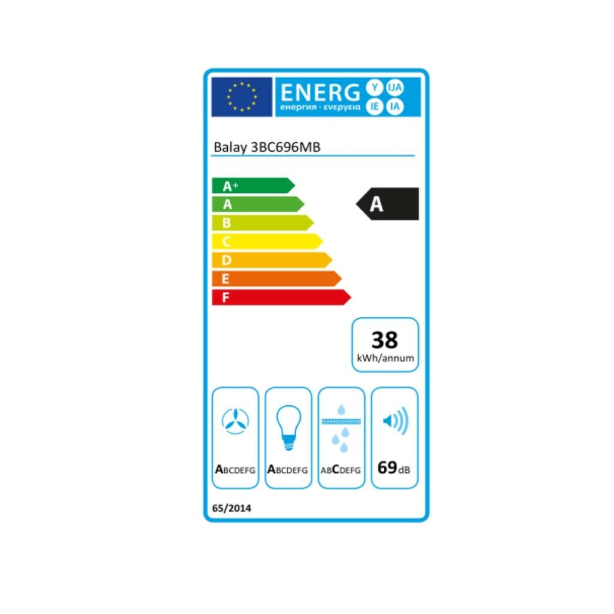 BALAY 3BC696MB Campanas EXTRACTORAS, Acero Inoxidable, 3 Velocidades, Blanco