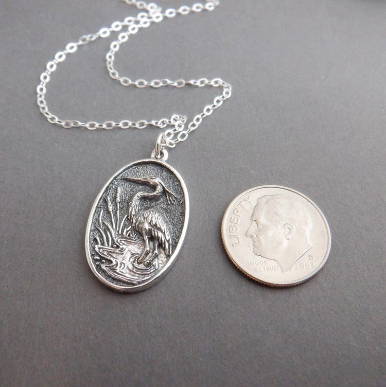 Collier héron argent 925 pendentif ovale ciselé de qualité supérieure - 2