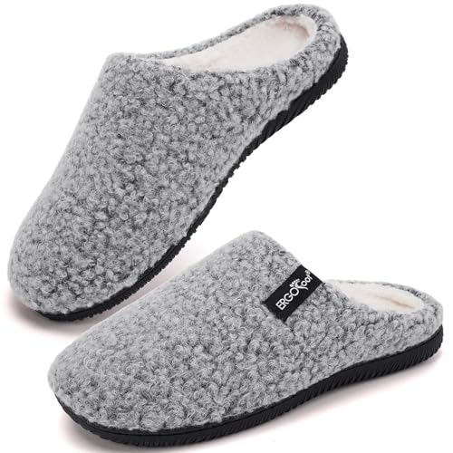 ERGOfoot Arch Support Orthopedic Slippers for Plantar Fasciitis, Sherpa Fleece Clog Style -Machine Washable Non-Slip Indoor Outdoor House Slippers for Women& Men