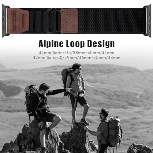 Alpine Loop with Leather Design for Apple Watch Ultra 3/2/1 Bands 49mm 46mm 45mm 44mm 42mm 41mm 40mm 38mm Men Women, Soft Stretchy Nylon Sport Band for iWatch Series 11 10 9 8 7 6 5 4 3 2 1, SE 3 2 1 - image 5