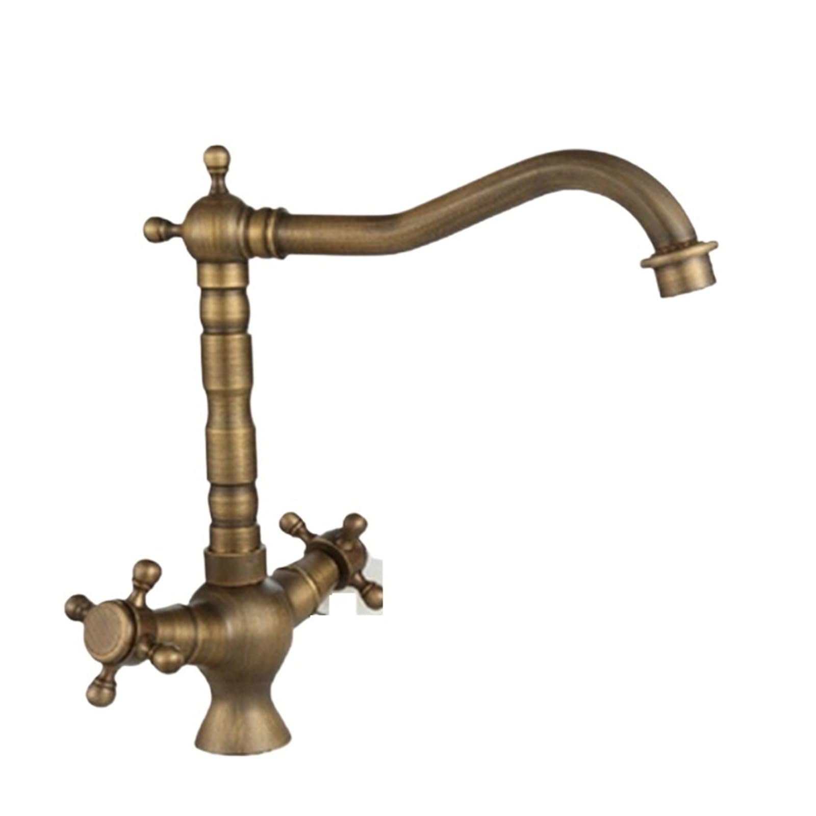 ZQFHSX Kitchen Tall Spout Mixer Tap Brass Hot&Cold Sink Faucet with Double Handle 360 Rotation DIY Renovation