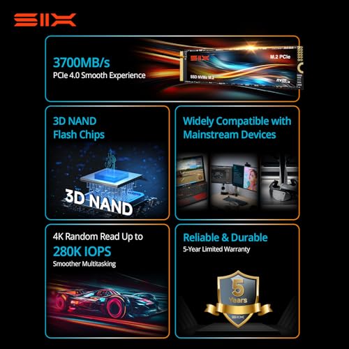 Image of SIX X5000 1TB M.2 2280 SSD PCIe Gen4x4 NVME SSD Solid State Drive - Up to 3700MB /s Read, 2500MB /s Write