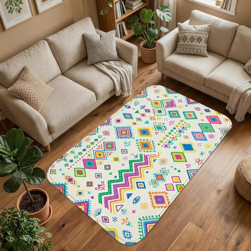 Tapis bohème éclectique zigzag multicolore doux antidérapant entrée cuisine 90x150 - 5