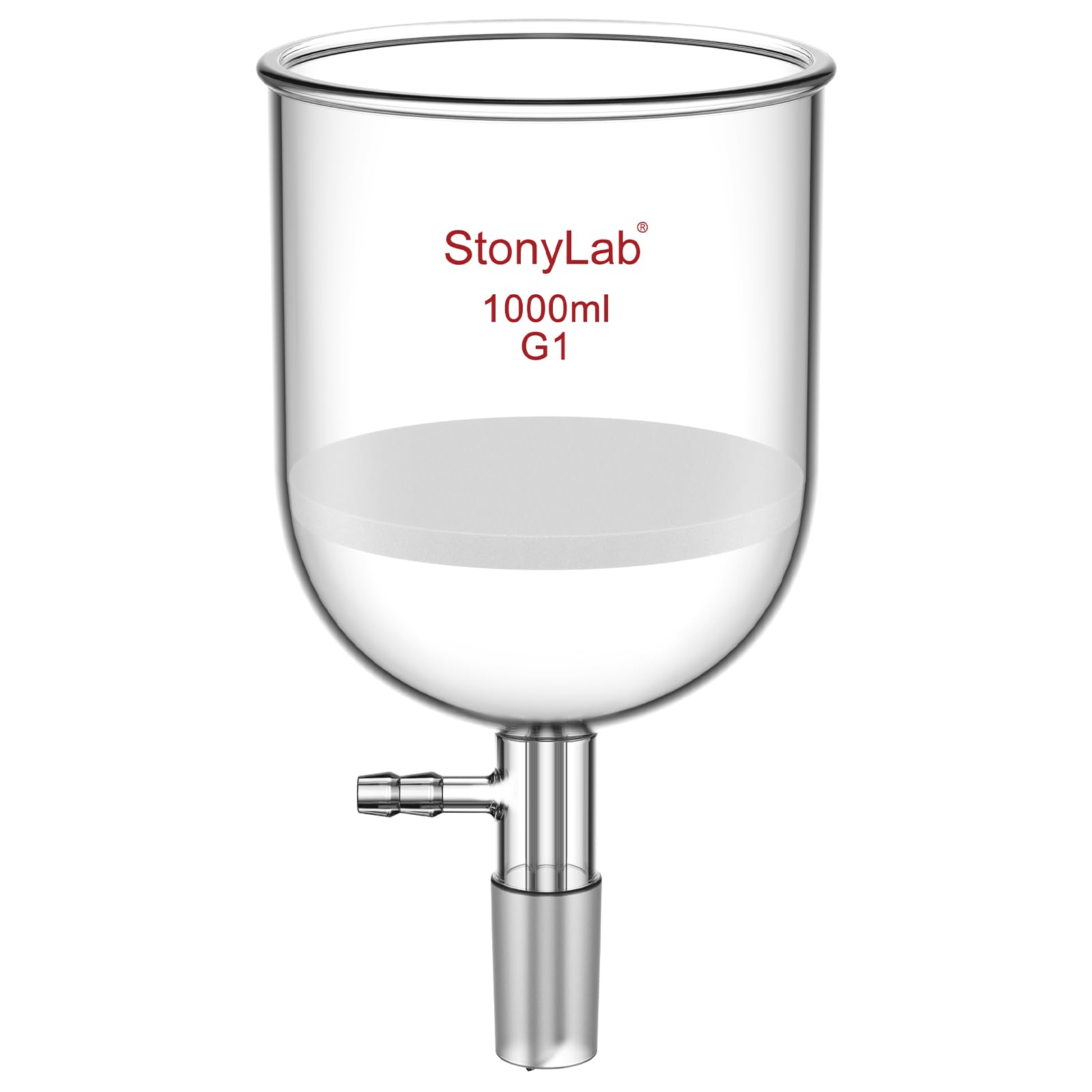 StonyLab Vetro Borosilicato Imbuto Filtrante Buchner con Fritta Grossolana (G1), Buchner Funnel con Diametro Interno 113mm, Profondità 110 mm, con Giunto 24/40 e Tubazione Dentata sotto Vuoto, 1000ml