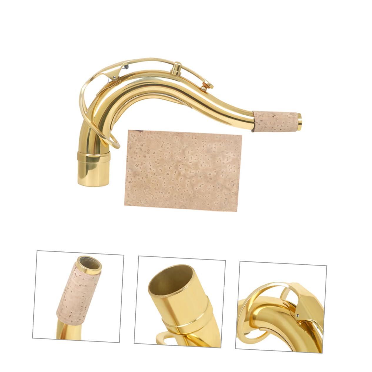 Collo Sax Tenore Curvo in Ottone con Sughero, Set 1 Pezzo | Sassofono, Finitura Oro, Resistenza alla Deformazione e Alta Durezza, Posizione di Esecuzione Comoda