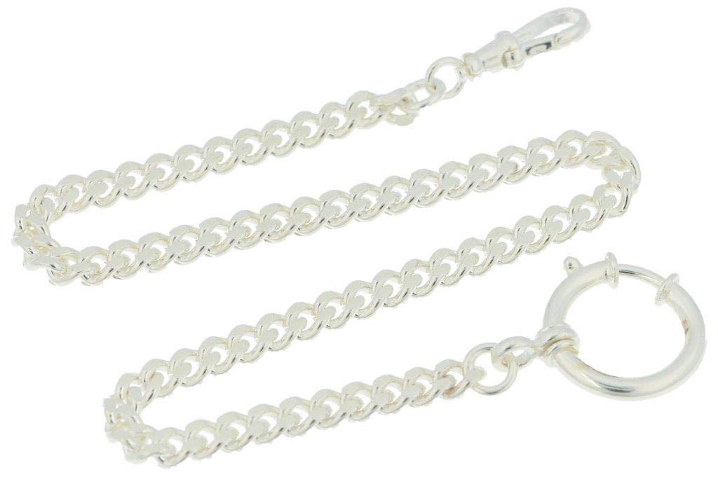 Chaîne argentée de montre de poche gousset Maille ronde Long 25 cm / 6,50 mm