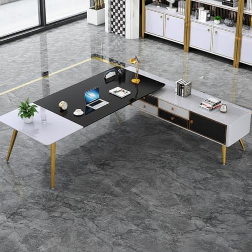 Image of Lakdi The Furniture Co Luxury Director L-Shape Office Table with Premium Glossy Executive Desk with Integrated Drawers and Unique Design Table - LDL-708