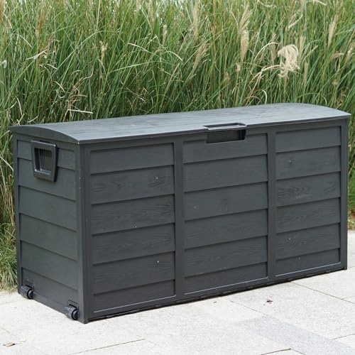 Gr8 Garden 300 Litre Black Plastic Storage Box Lid Patio Shed Utility Cushion Chest Wooden Fence...