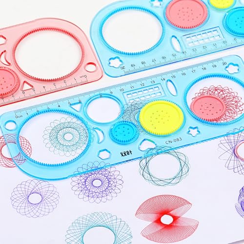CCHAMP 10x Spirograph-Lineale + 10x mehrfarbige Kugelschreiber, Spirograph-Zeichenset, Partytütenfüller Partygeschenke für Kindergeburtstage, Schreibwarengeschenke, Klassenbelohnungen