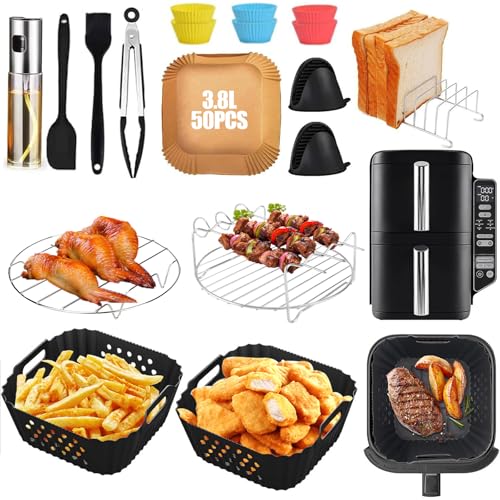 Komicea Heißluftfritteuse Zubehör für Ninja Double Stack XL SL300EU 7.6L, Silikonform Airfryer Zubehör Komplettset–Inkl....