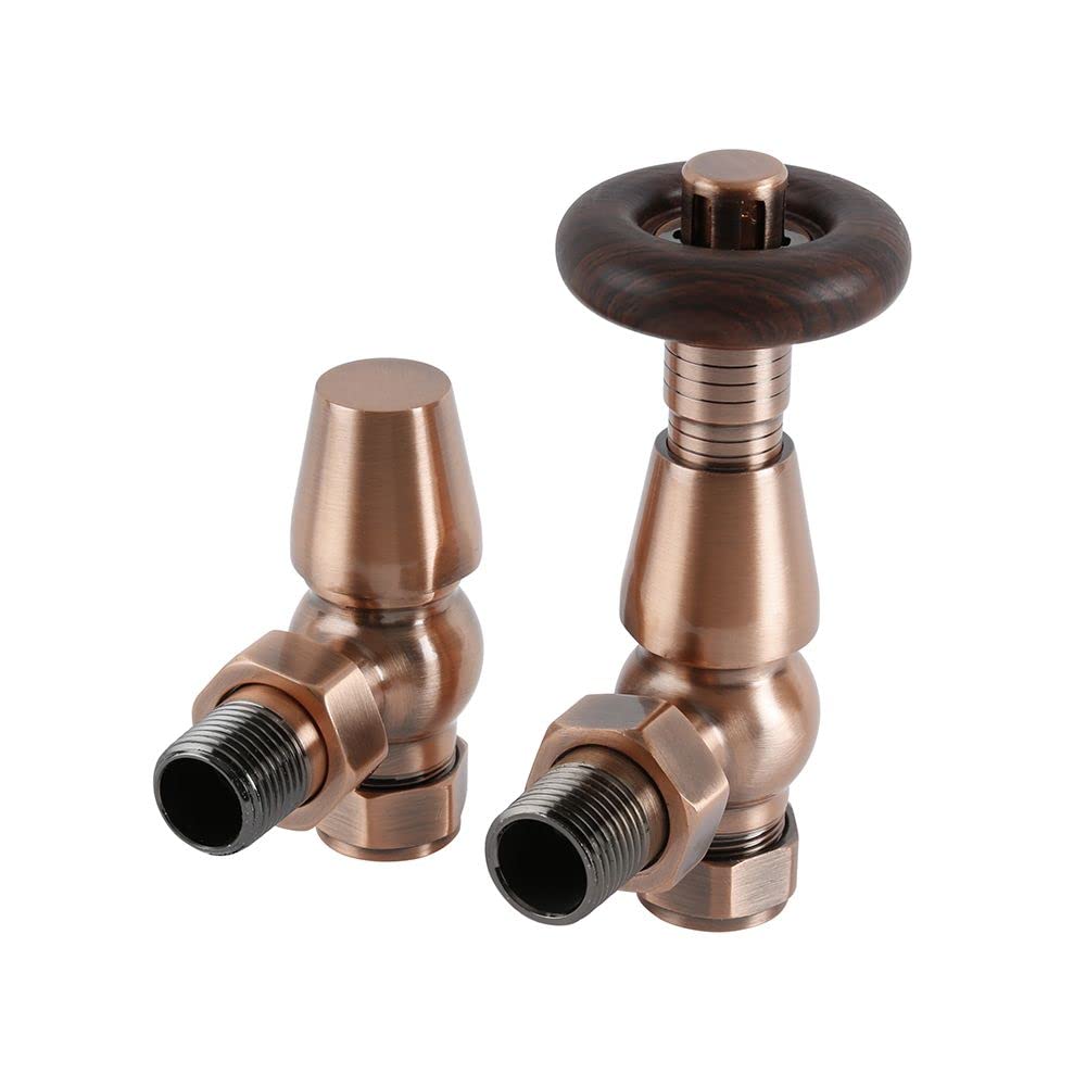 Milano Windsor Antique Copper Thermostatic Angled Radiator Valves